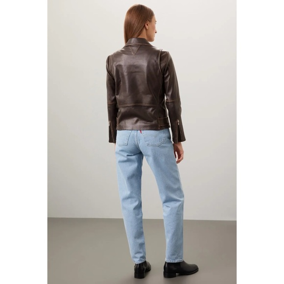 Veda Classic Leather Moto Jacket in Brown L - Picture 8 of 9